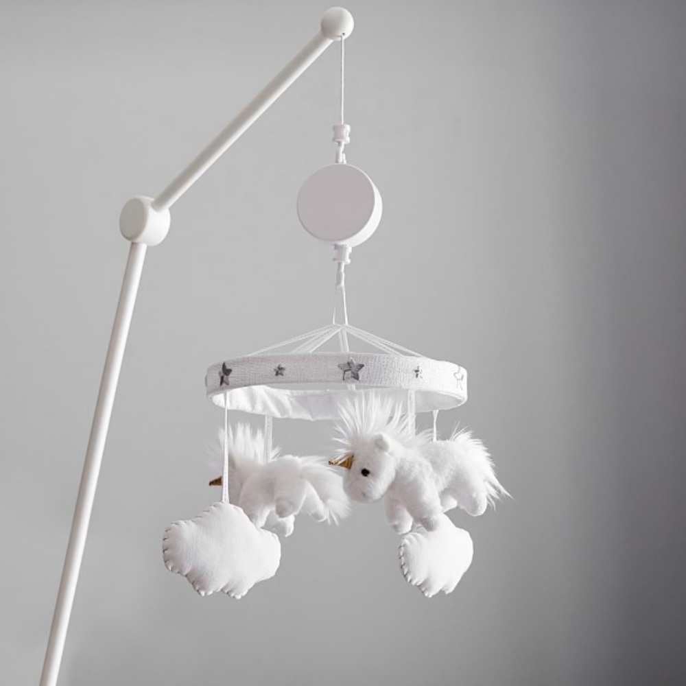 Pottery Barn Unicorn Musical Crib Mobile WITH Crib Arm